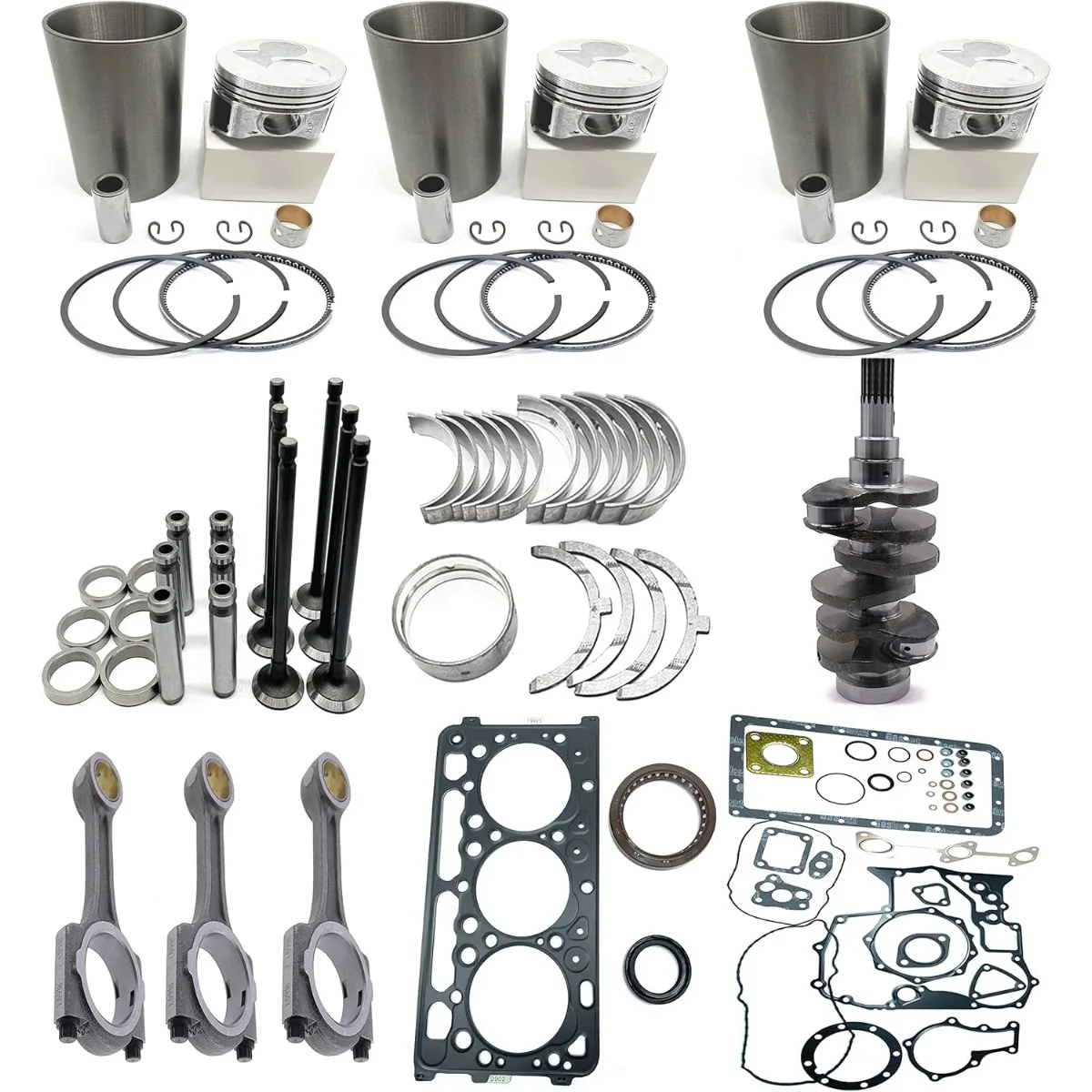 D902 Overhaul Rebuild Kit + 3X Connecting Rod + 1X Crankshaft Compatible with Kubota BX1880 BX2380 BX23S ZD1021 RTV-X900G