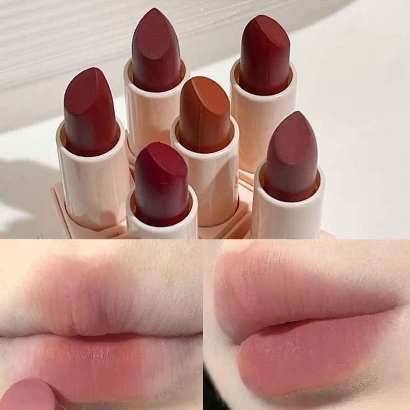 Lápiz labial mate de terciopelo suave, Pintalabios antiadherente de larga duración, textura suave de nube y sedosa, maquillaje de labios de Color Nude