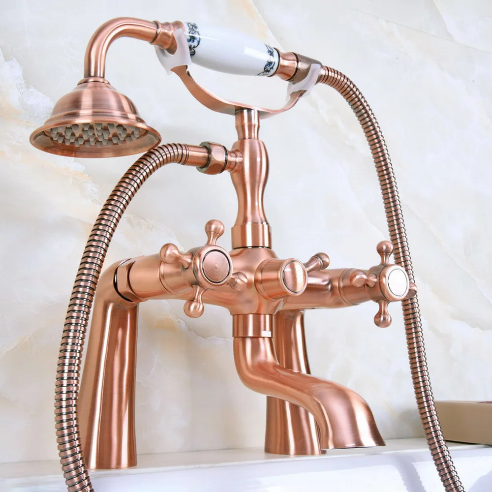 

Antique Red Copper Brass Clawfoot Bath Tub Faucet with Handshower - Deck Mount ana161