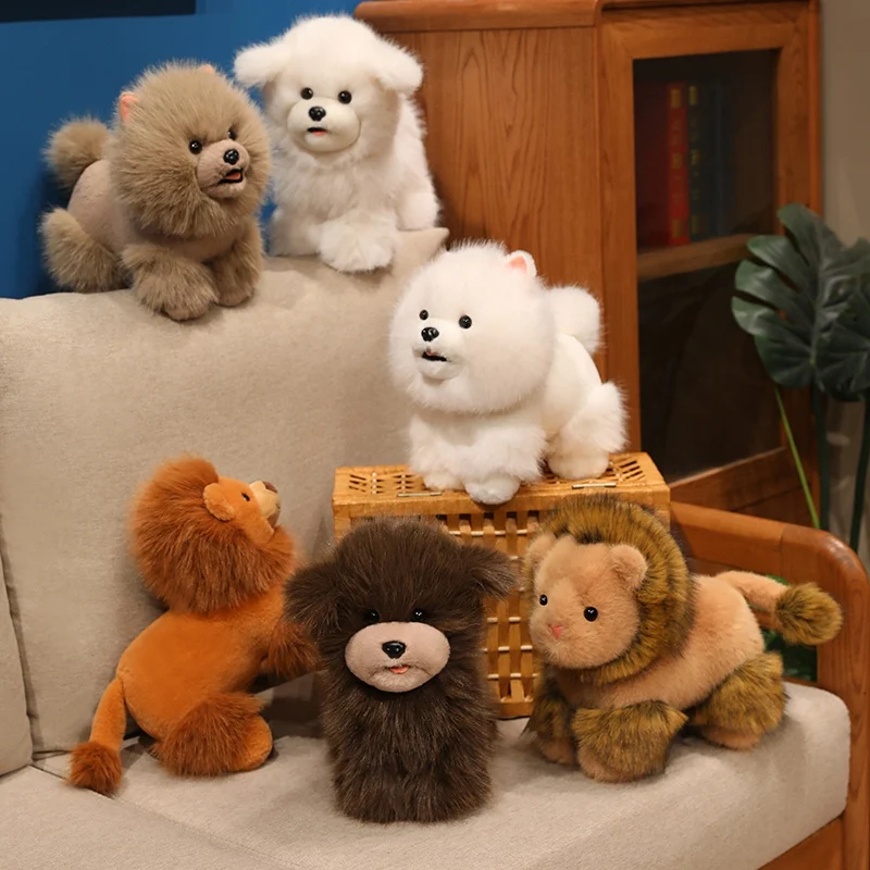 Cute Standing Animal Plush Set Lion Dog With Soft Fur And Realistic Design Soft Stuffed Kawaii Pet Sweet Room Charming