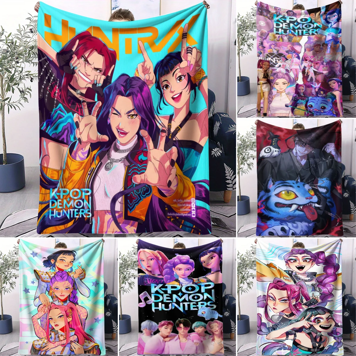 K-POP شيطان الصيادين Huntrix الفانيلا بطانية الساخن أنيمي أفخم رمي بطانية العصرية لينة بطانية دافئة للمنزل السرير السفر التخييم