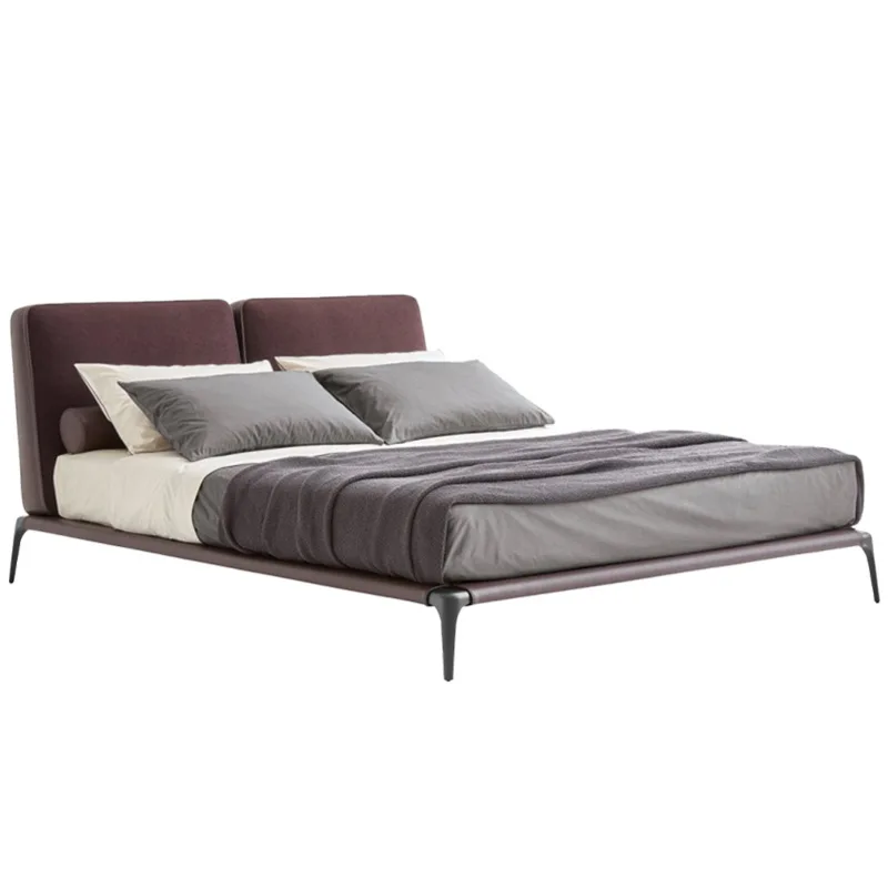 

Italian minimalist leather double bed, modern minimalist designer small apartment master bed