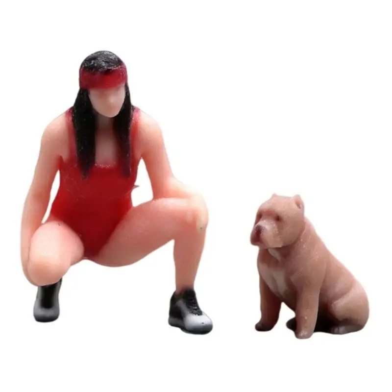 652F 1/64 Realistic Dioramas Scenery Model Miniature Women Dog Figurine with Color Detail for Desk Groupings, Shelf Styling