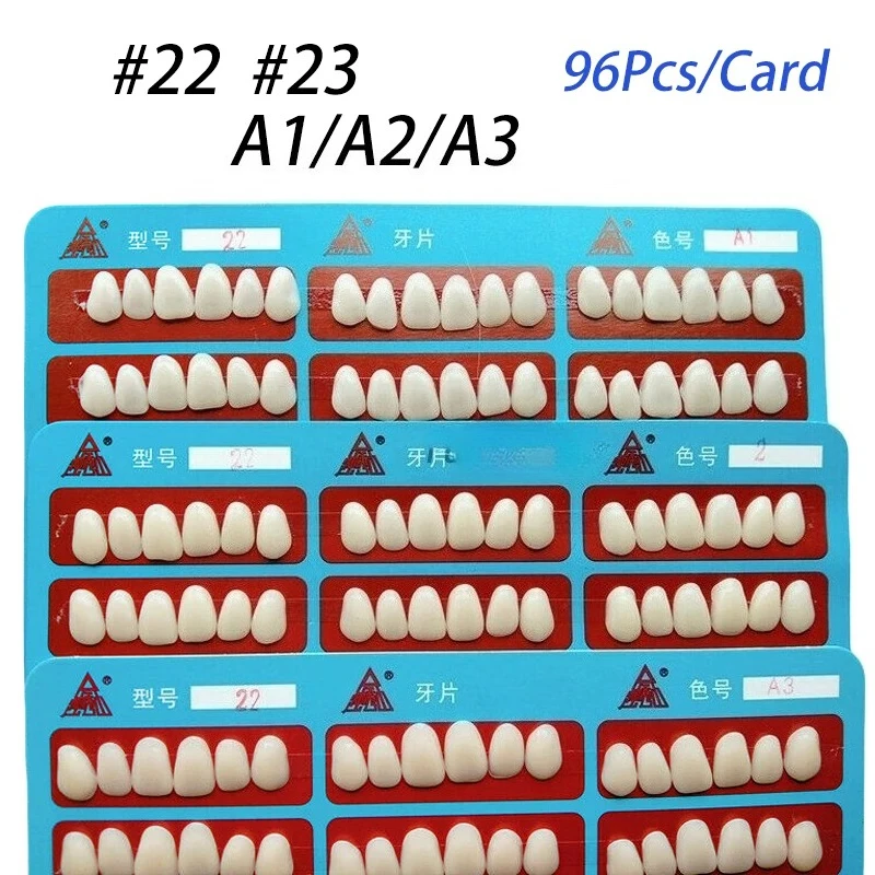 3×96Pcs/Card Dental Tooth Veneer Resin Ultra-Thin #22 #23 A1/A2/A3 Whitening Veneers Temporary Teeth Beauty Porcelain Materials