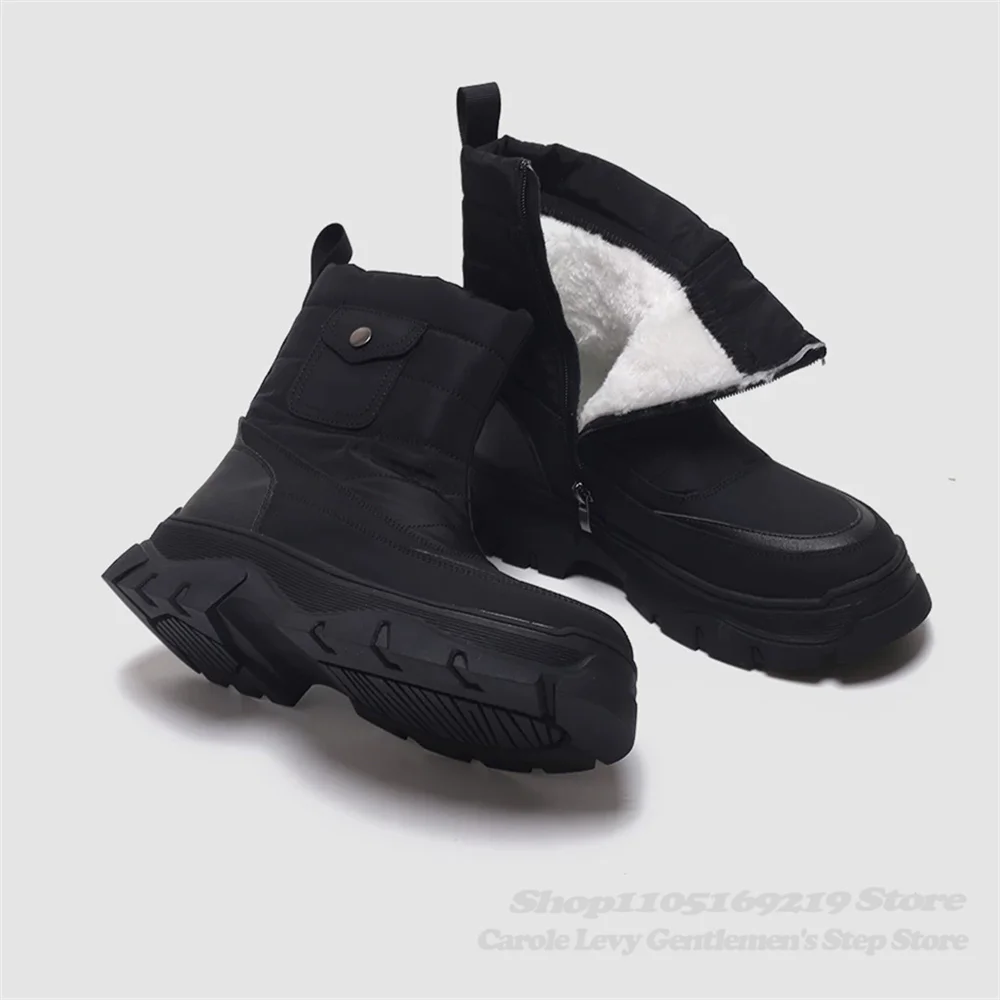 Men Thick Soled Snow Boots Trendy Winter Plush British High Top Motorcycle Boots Height Increasing Casual Chelsea Boots