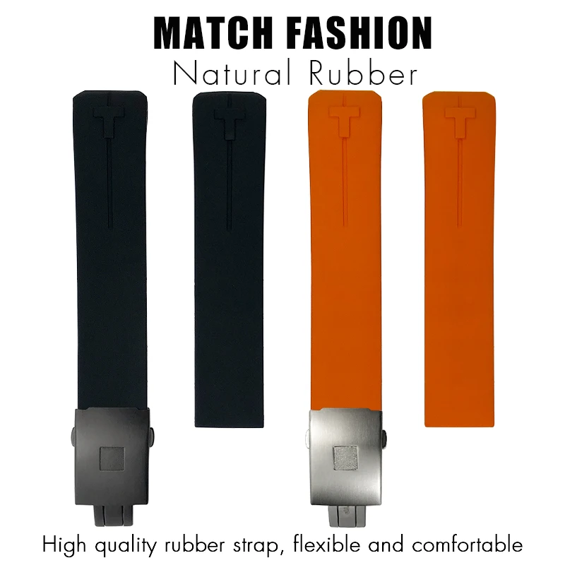 Soft Natural Rubber Silicone Watchband for 1853 Tissot T TOUCH COLLECTION T047 T013 21mm Orange Black Diving Watch Strap Tools