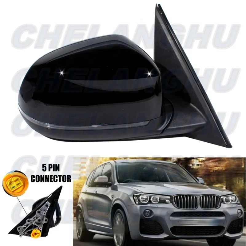 Mirror Assembly For BMW X3 F25 2014 2015 2016 2017 Right Side 5Pins Black Painted Heated Power Adjust Memory Power Fold