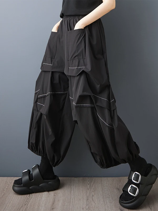 New Summer 2026 Wide Leg Lantern Pants Loose Slimming Asymmetrical Versatile High Waist Nine Points Other Material Casual Pants