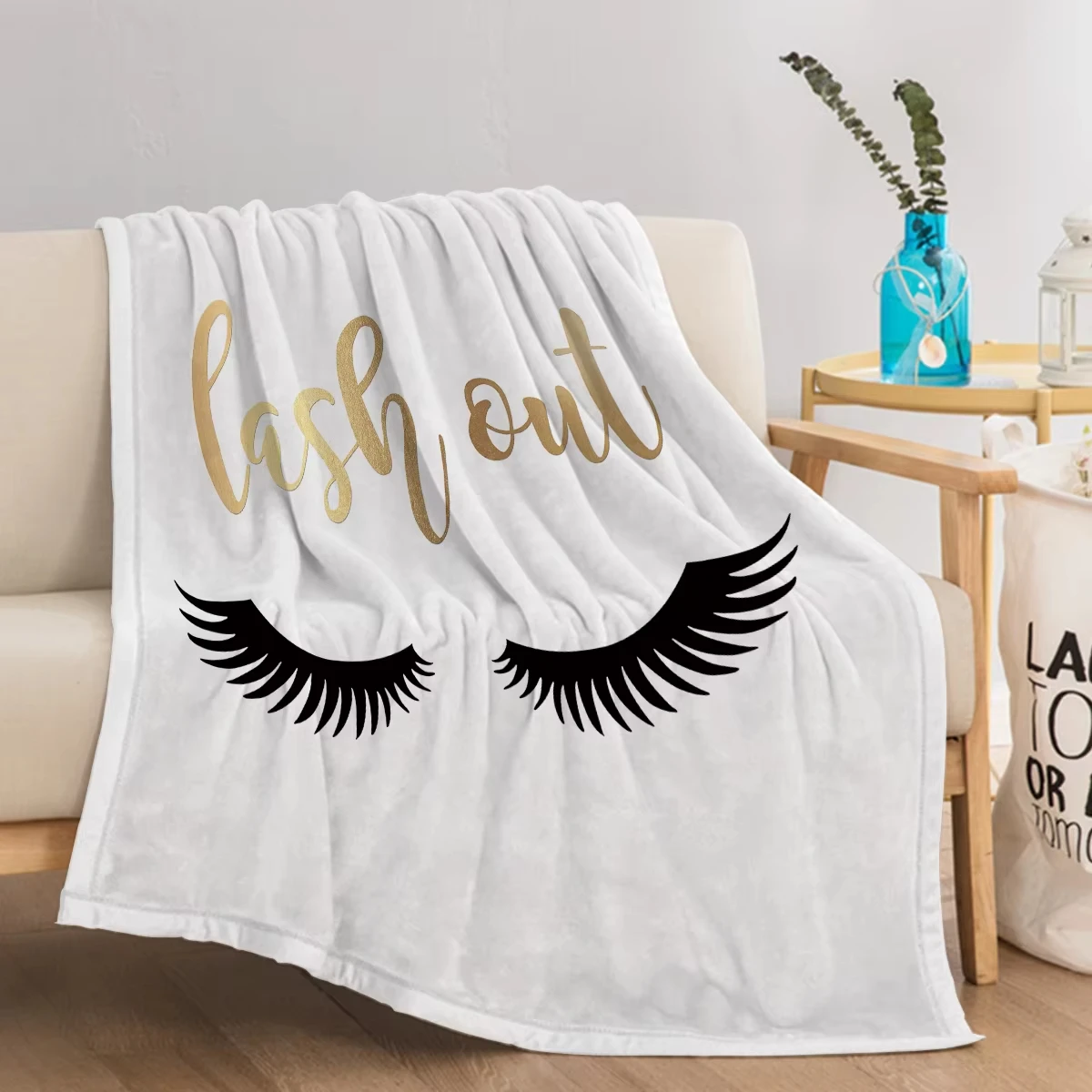 Long Eyelashes Printed Throw Blanket Plush Fluffy Flannel Fleece Ultra Soft for Sofa Couch Bed Home Decor