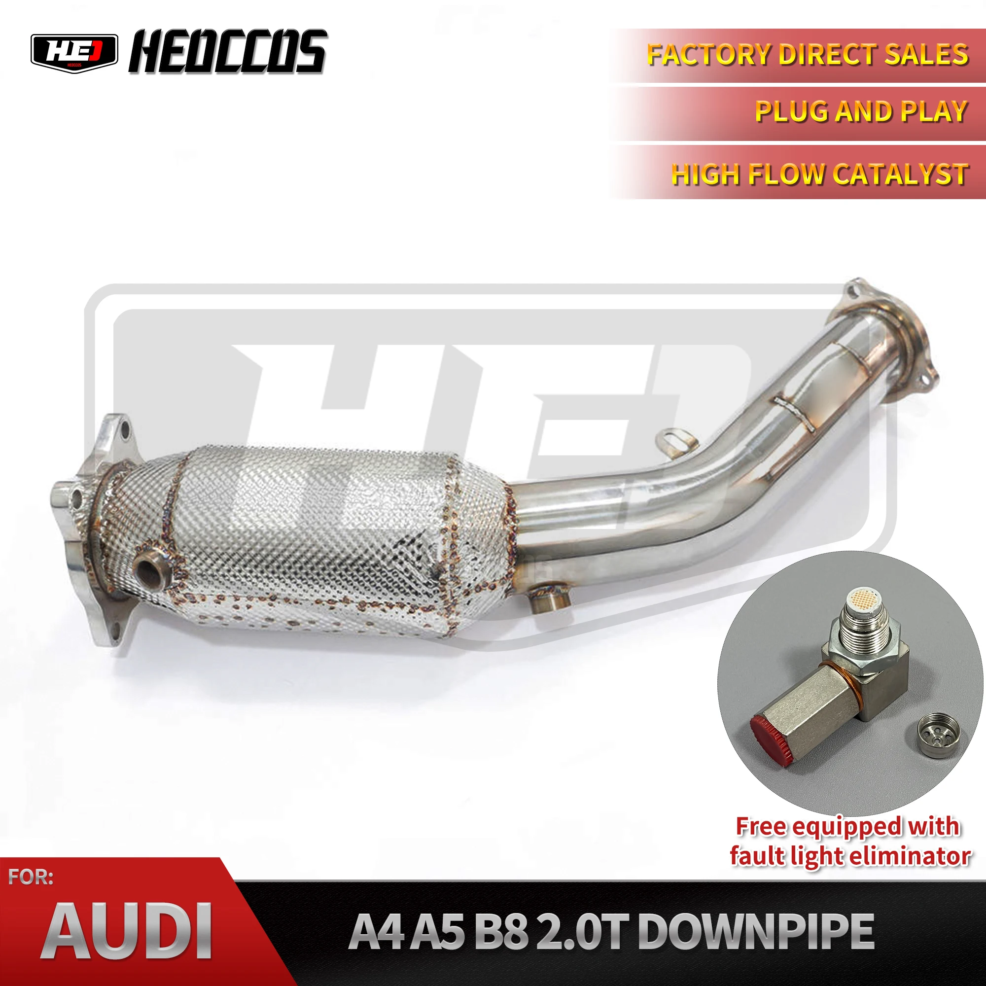 Factory Customized Exhaust Downpipe For Audi A4/A5/B8/B8.5 304 Stainless Steel Straight/Catted Pipe Header Pipe Test Pipe