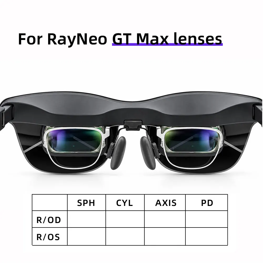 For RayNeo GT Max AR Smart Glasses Customized Myopia Astigmatism Lens Matching