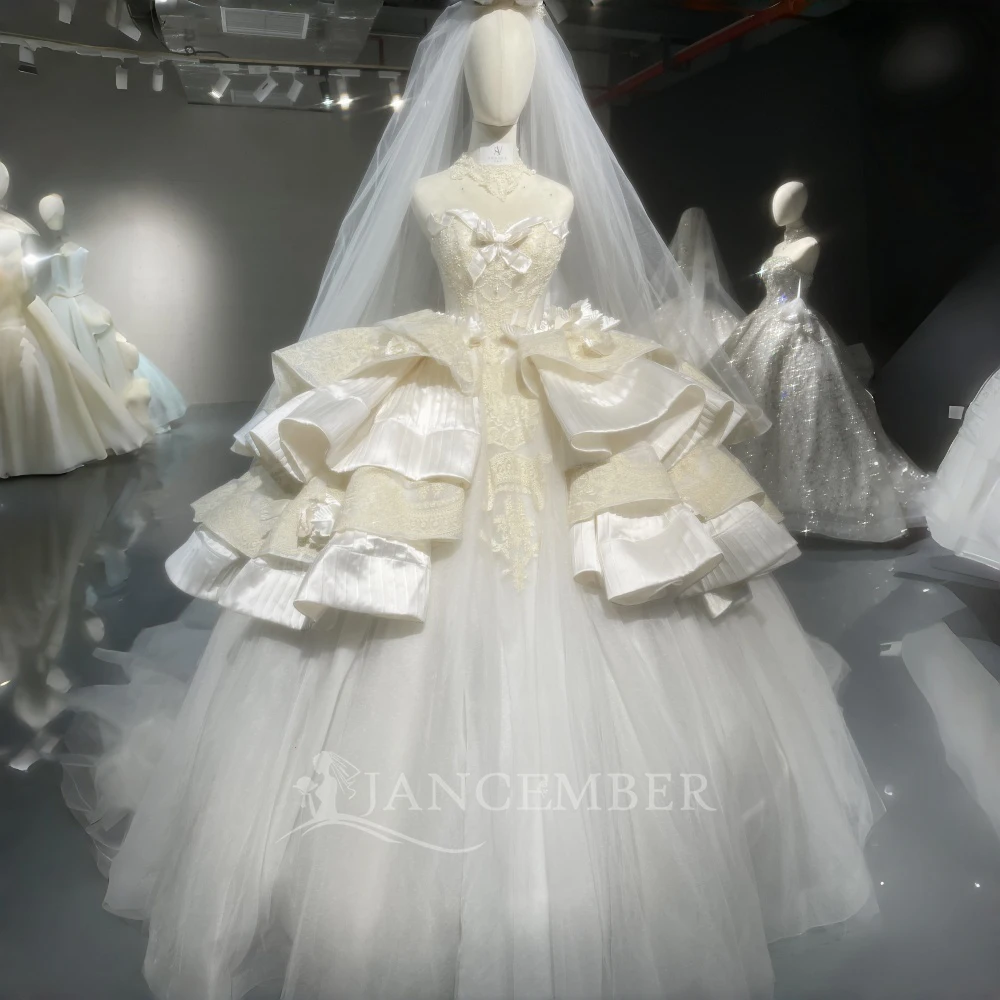 

Exquisite Wedding Dress Lace With Strapless Tiered Floor-Length Sleeveless Bride Customized Romantic vestidos de novia boda