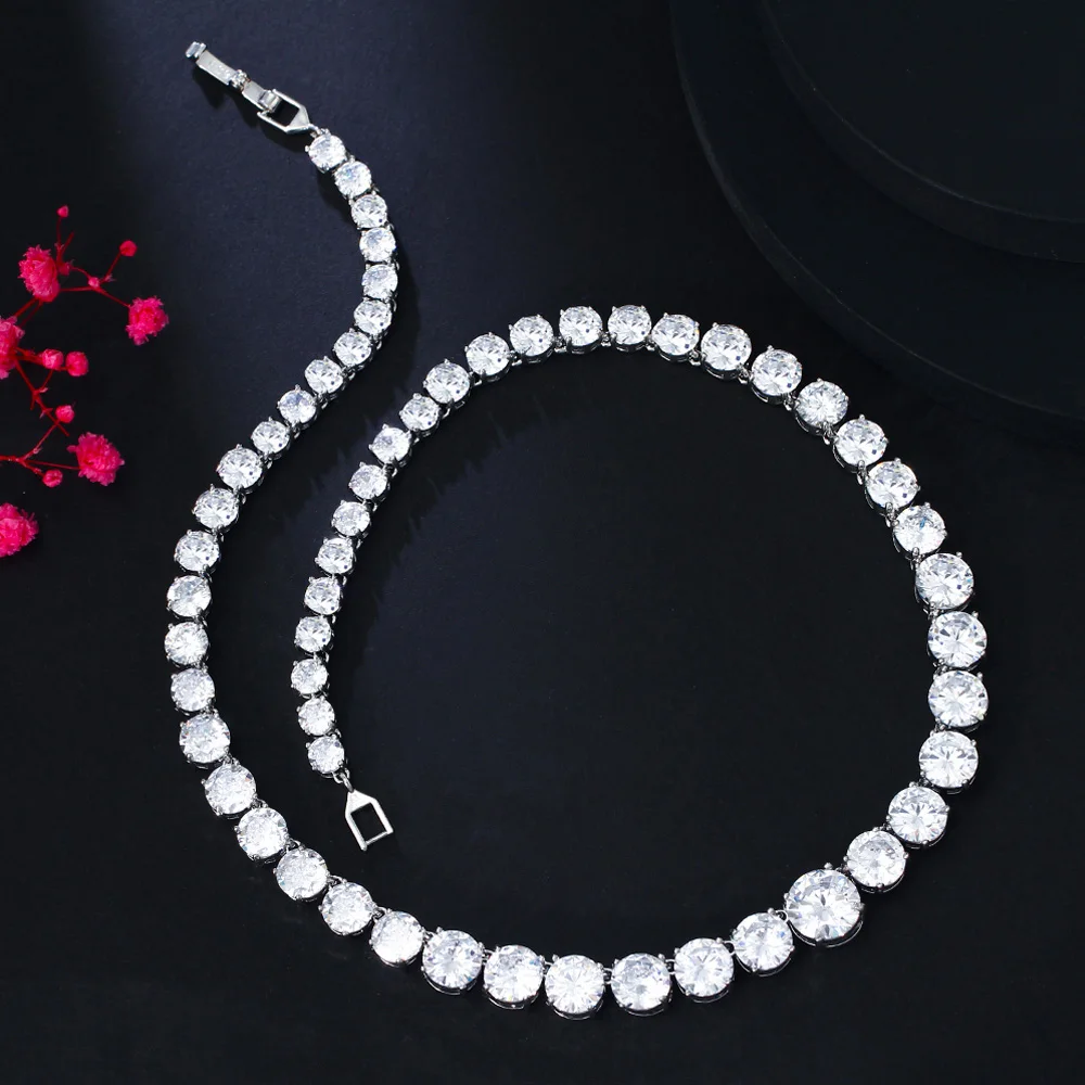 Pera Amazing Yellow White Round Cut CZ Zircon Tennis Chains Necklaces Dancing Party Jewelry for Women Fashion Accessories P048