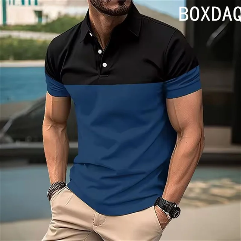 Men's Outdoor Casual Polo Shirt Plus Size Men Summer Short Sleeve Collar With Buttons Shirt Fashion Contrast Color Polo Shirt