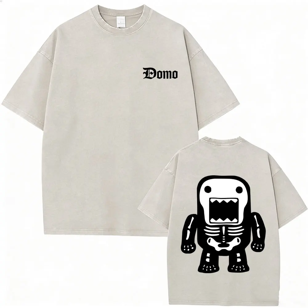 

Washed Vintage Domo Kun Skeleton Gothic Metal Rock Style Funny Meme T Shirt Men's Women Cotton Oversized Short Sleeve T-shirts