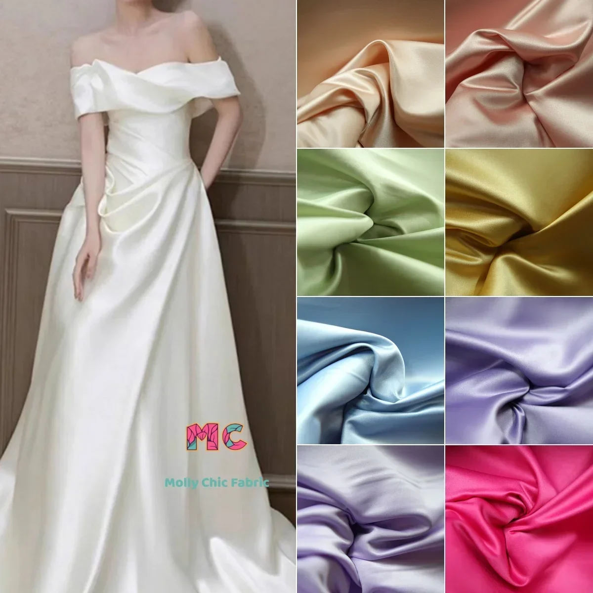 Soft And Smooth Satin Fabric Skin Friendly Design High-end Wedding Dress Shirt Pajamas Fashionable Dress DIY Fabric