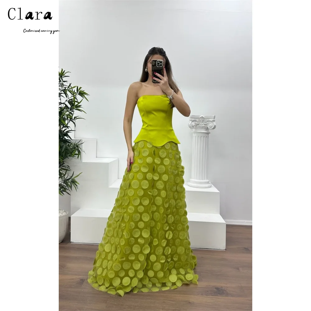 

Clara Custom Green Tube Top Sleeveless A Line Women's Elegant Wedding Party Dress 2026 Woman Elegant Night Dresses Evening Gown