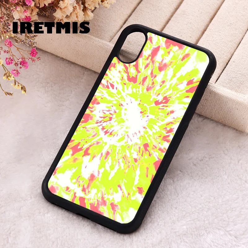 Iretmis Phone Cover Case For iPhone X XS Max XR 11 12 13 PRO MINI 14 15 16 Plus Rubber Silicone Beautiful tie dye pink green