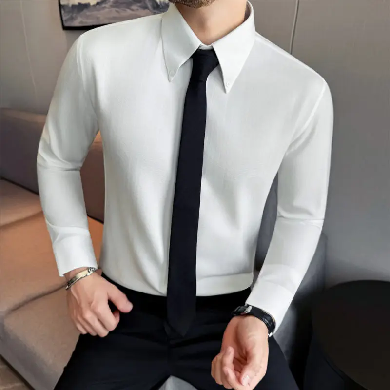 

Men's Slim Fit Long Sleeve Shirt Spring Fashion Casual Business White Shirt Sharp Collar Standard Fit Polyester Fiber