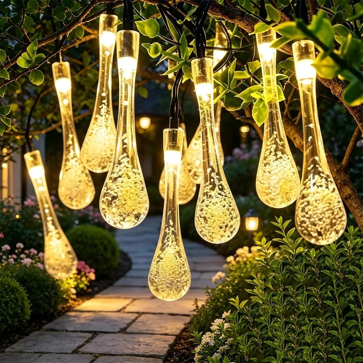 5M 20LED Outdoor Solar Water Drop Garland String Lights Waterproof Fairy Lamp for Lawn Wedding Xmas Home Decor