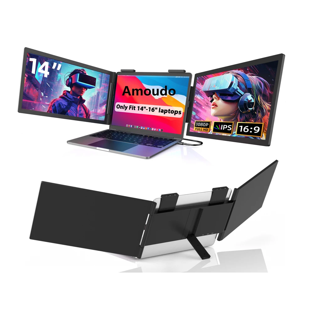 Amoudo 14 inch draagbare dubbele monitor 1920*1080P IPS draagbare drievoudige monitor met USB-C poort voor 14-inch laptop Windows/Mac Xbox - afbeelding 2