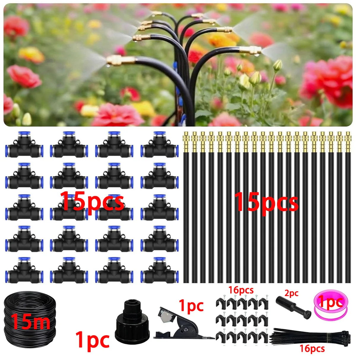 Adjustable 4/6mm Mist Sprinkler Kit For Outdoor Garden Greenhouse Flower Bed Plant Cooling Irrigation Equipment