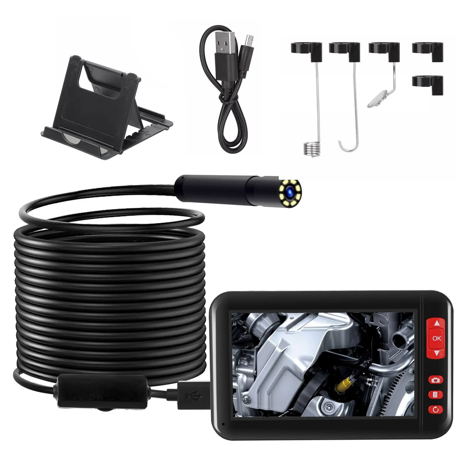 1Set 4.3-inch Screen Industrial Endoscope Camera HD 1080P 8mm Mini Lens Car Pipe Inspection USB Borescope 8 LEDs IP67 Waterproof