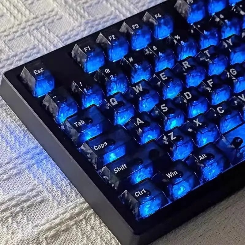 132 Keys Carbon fiber texture transparent Keycaps Cherry Height PBT Thermal Sublimation DIY For Mechanical Keyboard