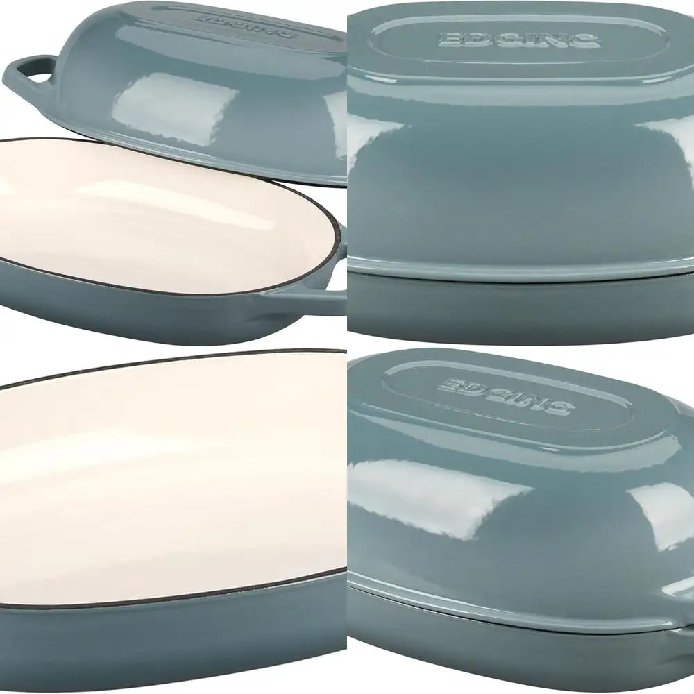 

Oval Enamel Cast Iron Dutch Oven with Lid, 5-Quart Bread Baking Pan, Sea Salt Color