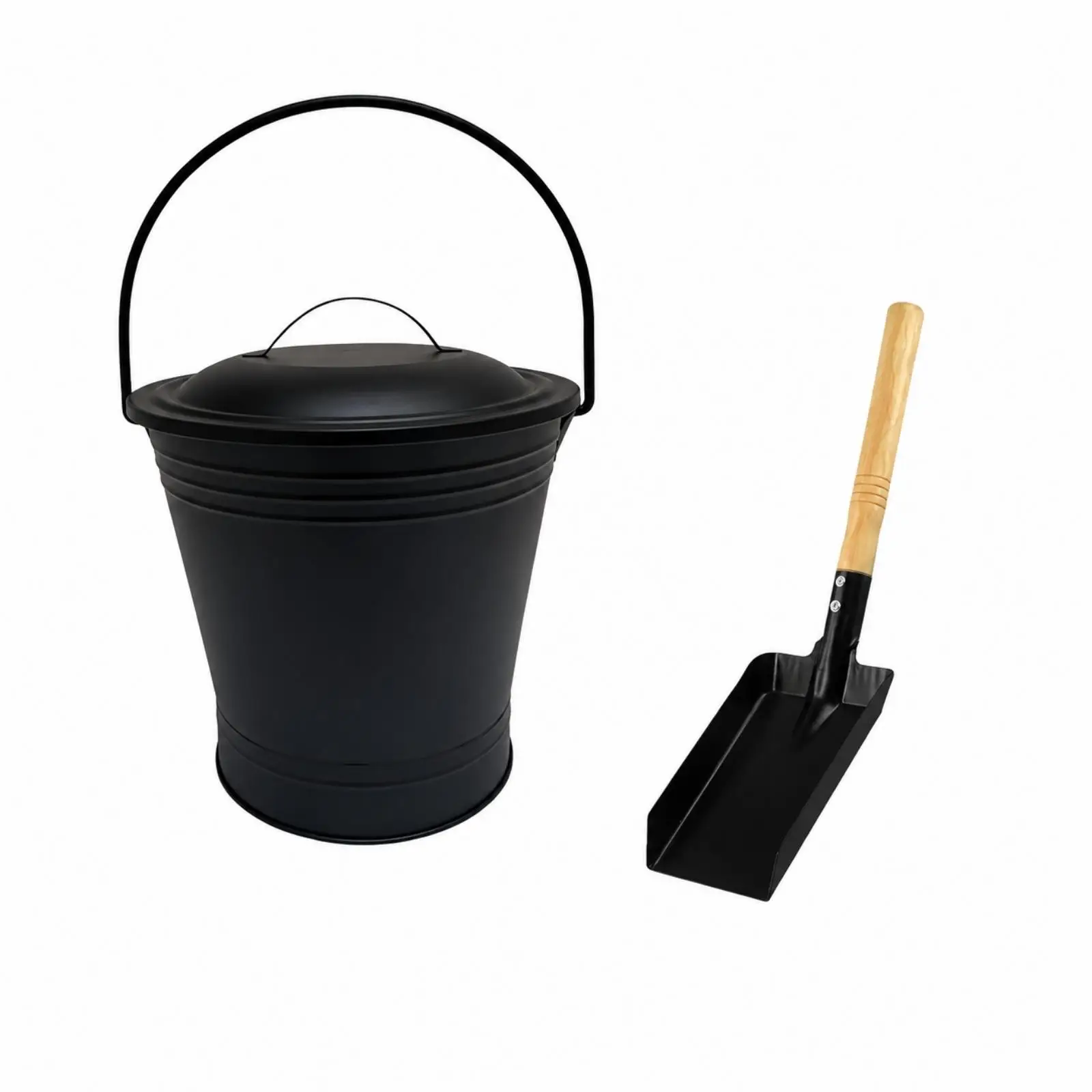 Lidded Ash Bucket with Shovel Iron Fireplace Cinder Container for Home Hearth Debris Collection Tool