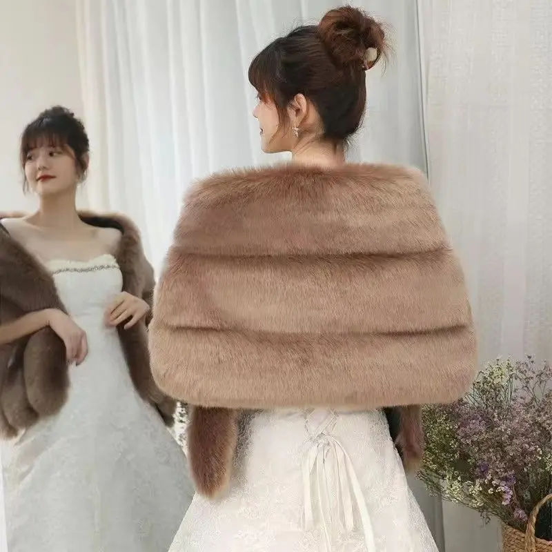 Fashion Fur Shawl In Autumn And Winter Of 2022 Imitated Fox Fur Shawl Fur With Wedding Dress Solid Color Warm Coat