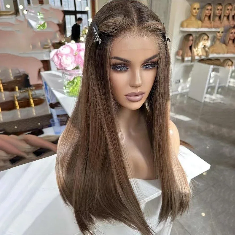 

Длинные 26 дюймов 180 Плотность Мелирование Коричневые Объемные Волны 5x5 Шелковая основа Еврейские человеческие волосы с BabyHair HD Кружева Европейские волосы Предварительно выщипанные