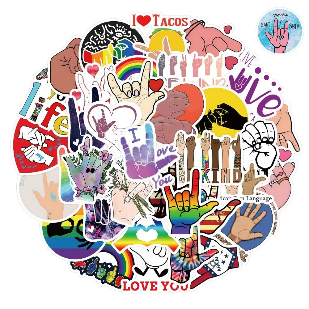 

Велосипедные водонепроницаемые наклейки ASL, виниловые ПВХ, набор наклеек на американский язык жестов/наклейка на язык знаков для детей