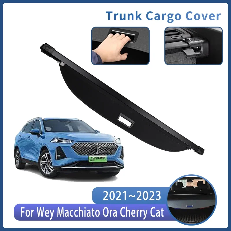 Car Trunk Bracket For Wey Macchiato Ora Cherry Cat 2021~2023 Rear Trunk Cargo Cover Retractable Curtain Interior Accessories