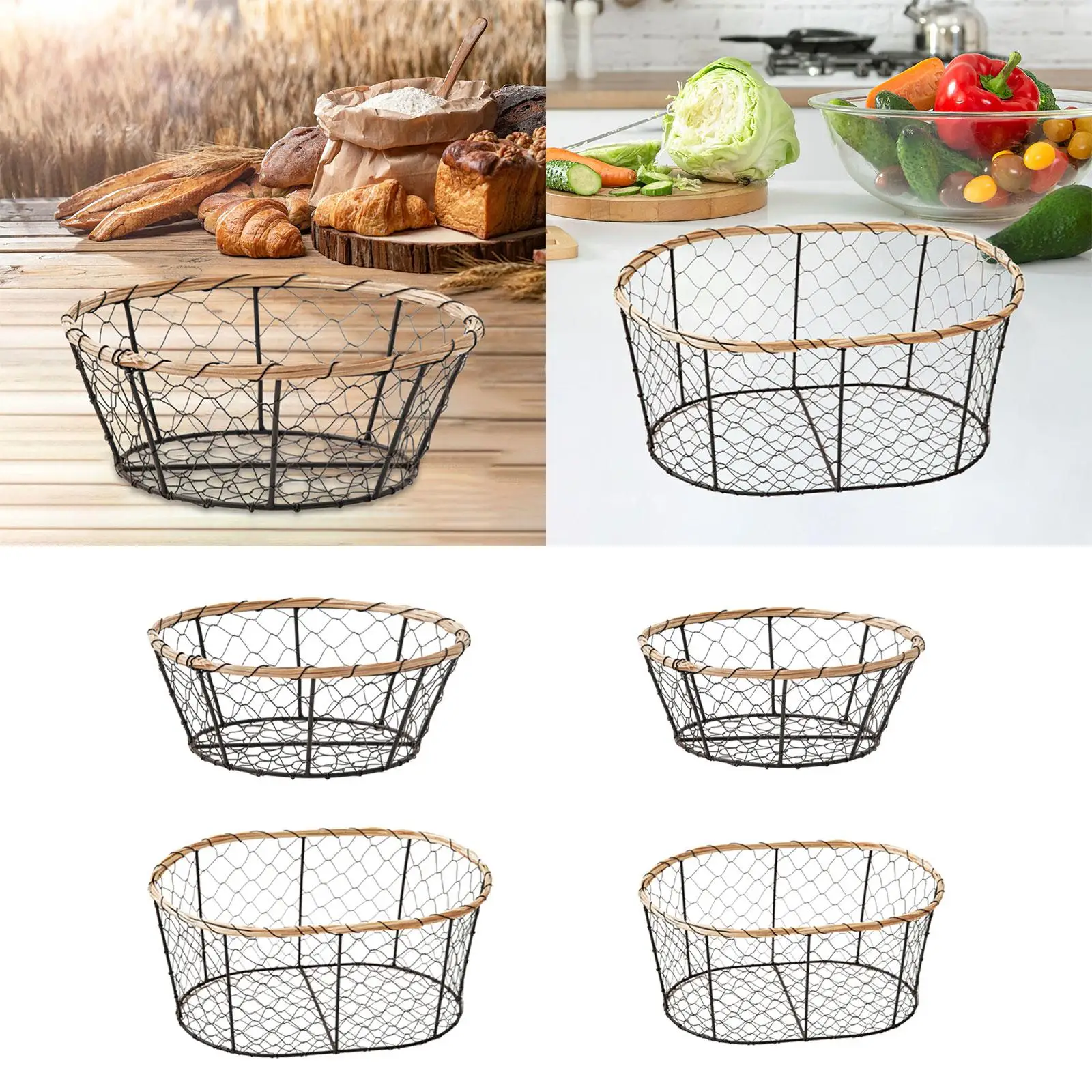 Egg Bread Basket Iron Fruit Stand Gathering Basket Wire Storage Basket for Pantry Kitchen Counter Dining Table Bathroom Fruits