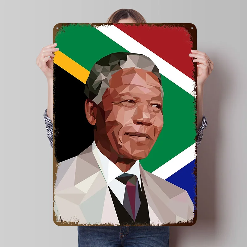 Nelson Mandela With South African Tin Poster Customized Wall Art Retro Vintage Metal Signs for Fans Room Gaming Decoration House