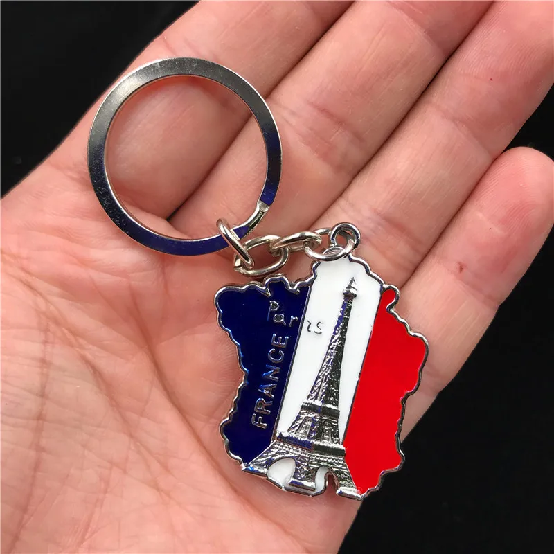 World Attractions Fashion Keychain United States Painted Map Metal Key Ring Car Pendant Paris Eiffel Tower Creative Keychains