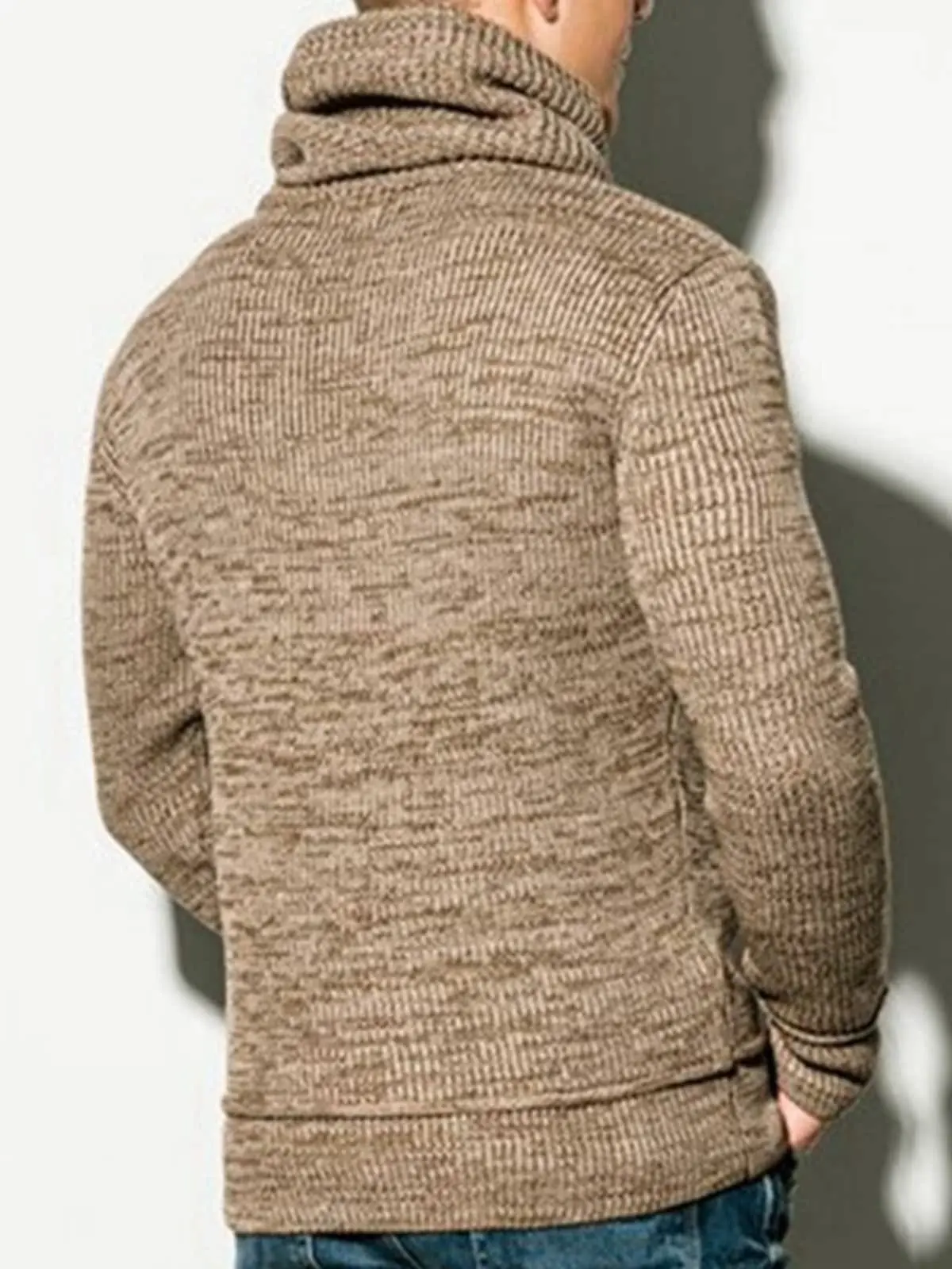 

Men's Dstring Collar Long Sve Knitted Slim Fit Sweater Casual Straight Cut Youthful Sle Color Knitwear