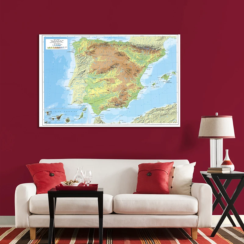 Póster de Arte de pared de mapa de España en español, lienzo no tejido, suministros escolares de oficina, decoración del hogar, 150x100 CM