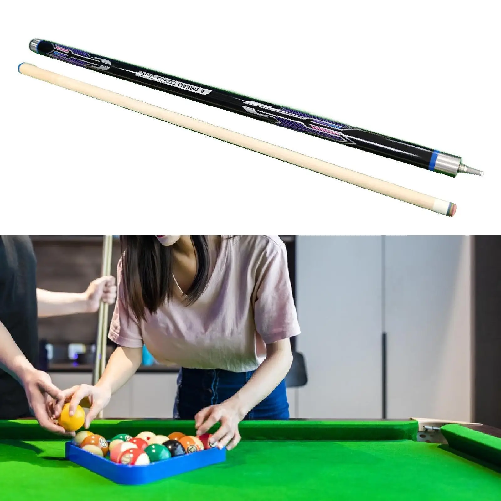 

Pool Cue Stick 13mm Tip Portable Stylish Billiard Rod Wooden Billiard Cue for Starters Men Women Beginners Practice Competition