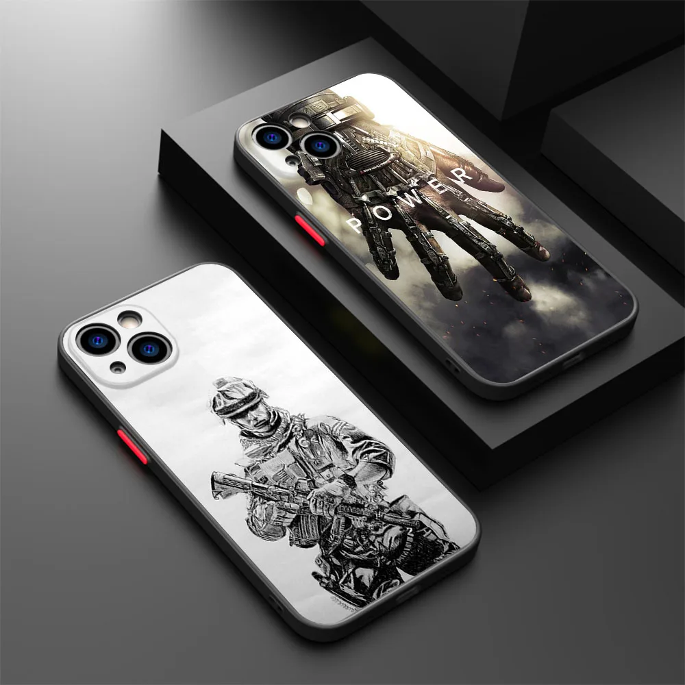 Phone Case For iPhone 15 Pro XS Max 14 7 8 6 6s Plus SE 11 12 13 Mini X XR Frosted Power Army Soldier Black Translucent Cover