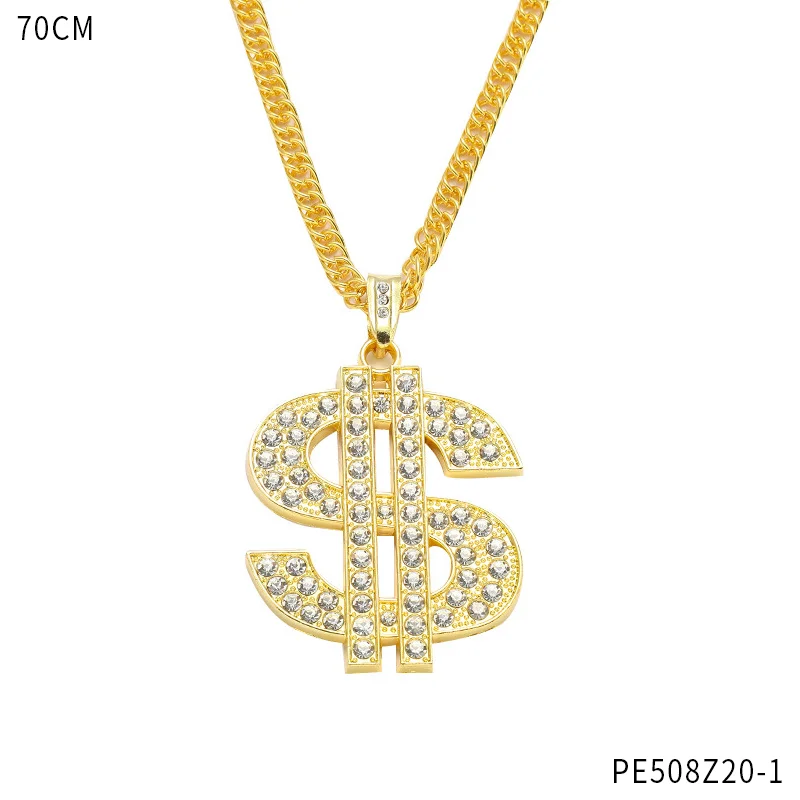 Accessoires voor hiphopkostuums uit de jaren 90: snor, $ sieraden, zonnebrillen, ketting en riet – ideaal voor thema-outfits uit de retro jaren 90.