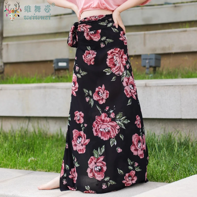 Adults Sexy Belly Dance Practice Costume Printing Lateral Tied Skirt Women Clothing Bellydancing Costume Performance Dress Stage