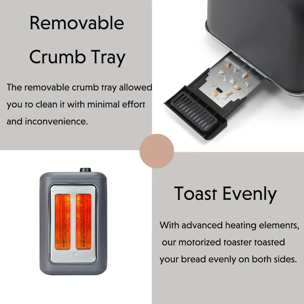 محمصة محمصة بمحرك DT730، محمصة خبز رقمية ذكية بدون رافعة مع مؤقت عد تنازلي LCD، إعدادات 9 ظلال للخبز المحمص، الخبز، W