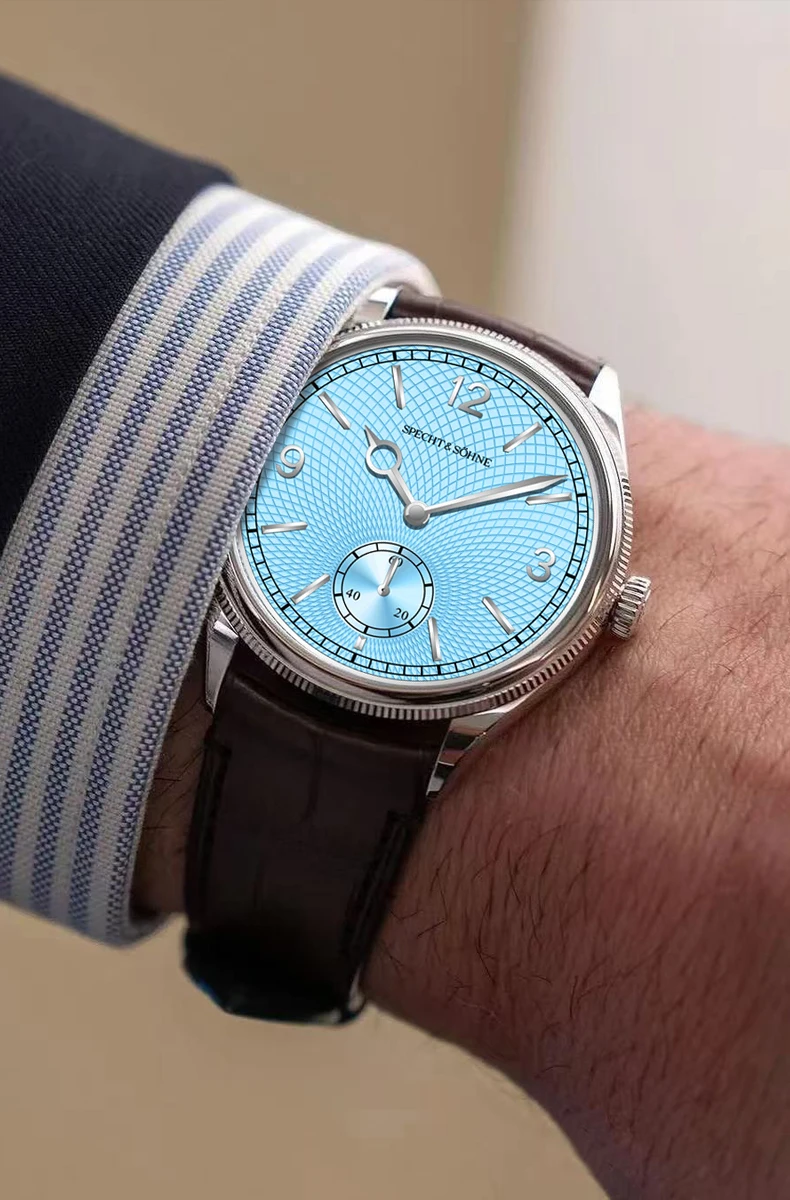 ساعة Specht & Söhne الجديدة باللون الأزرق الجليدي 1908 للرجال كرونوغراف ساعة يد ميكانيكية أوتوماتيكية بحزام من الجلد الطبيعي ساعات عتيقة #4