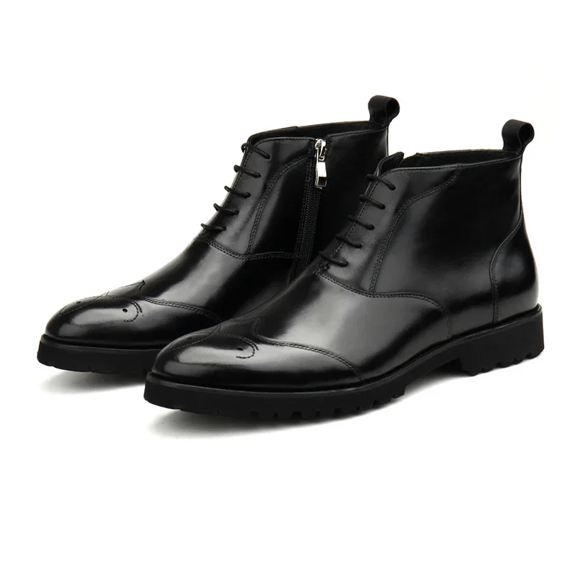 Large Size EUR45 New Winter Black Mens Ankle Boots Genuine Leather Boots Male Dress Shoes