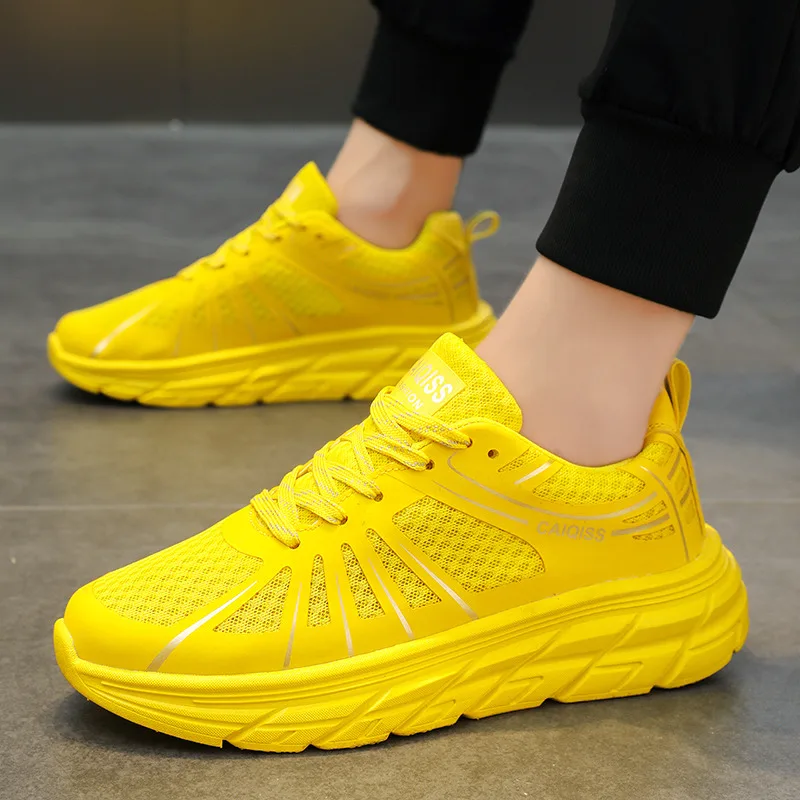 Hot Summer Mesh Breathable Couples Running Shoes Fashion Yellow Men\'s Athletic Sneakers Anti-shock Non-slip Women\'s Sports Shoes