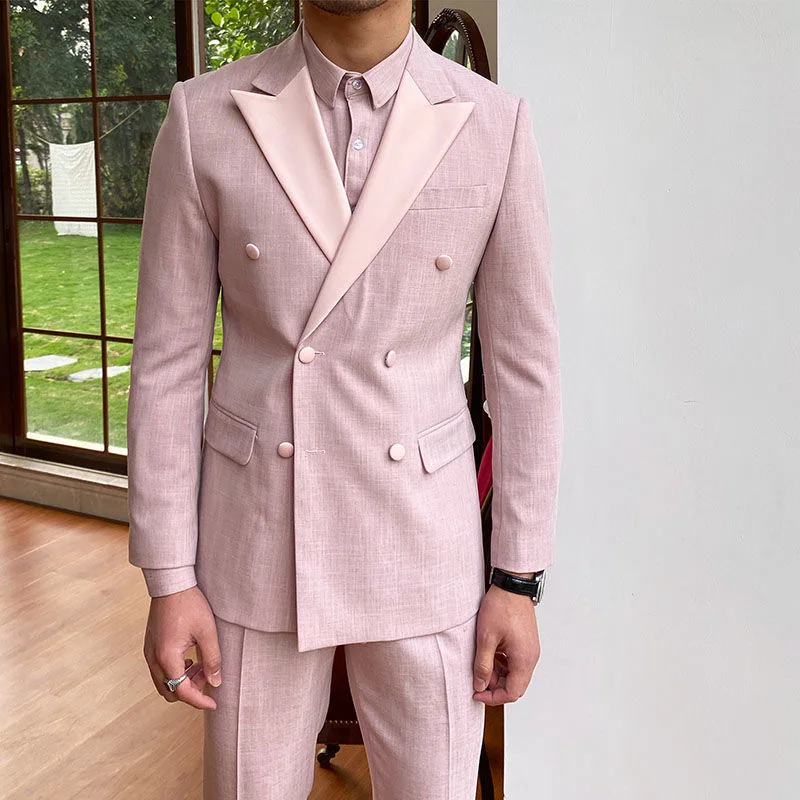 Traje ajustado para hombre, traje de doble botonadura, color albaricoque, 110