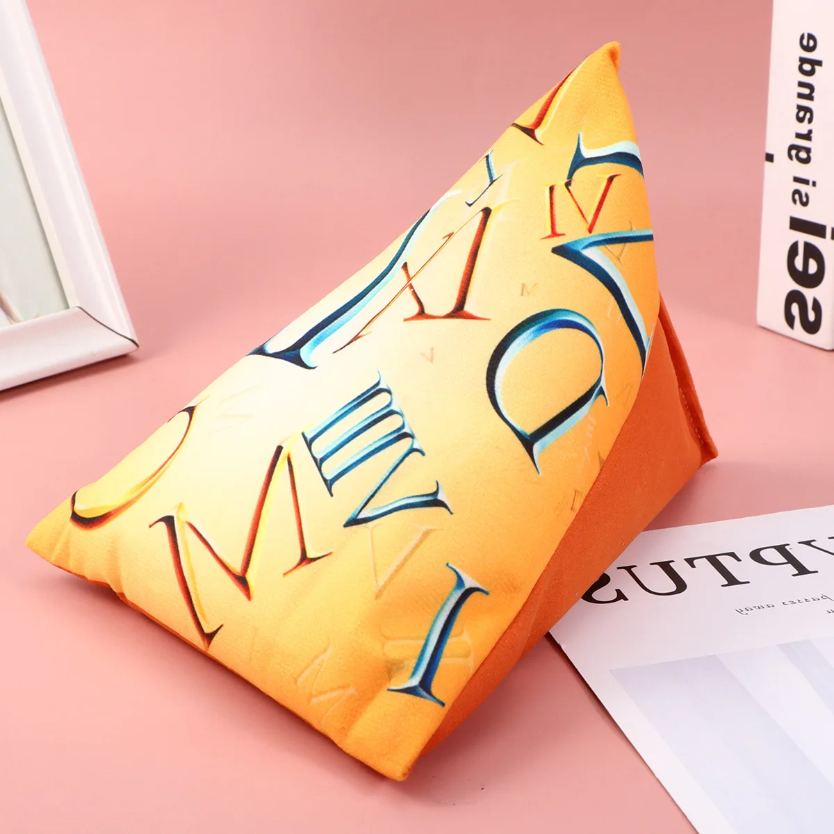 

Multi-Angle Triangular Reading Pillow Yellow Phone Pillow Stand for Home Dorm Daily Use Portable Phone Cushion Holder