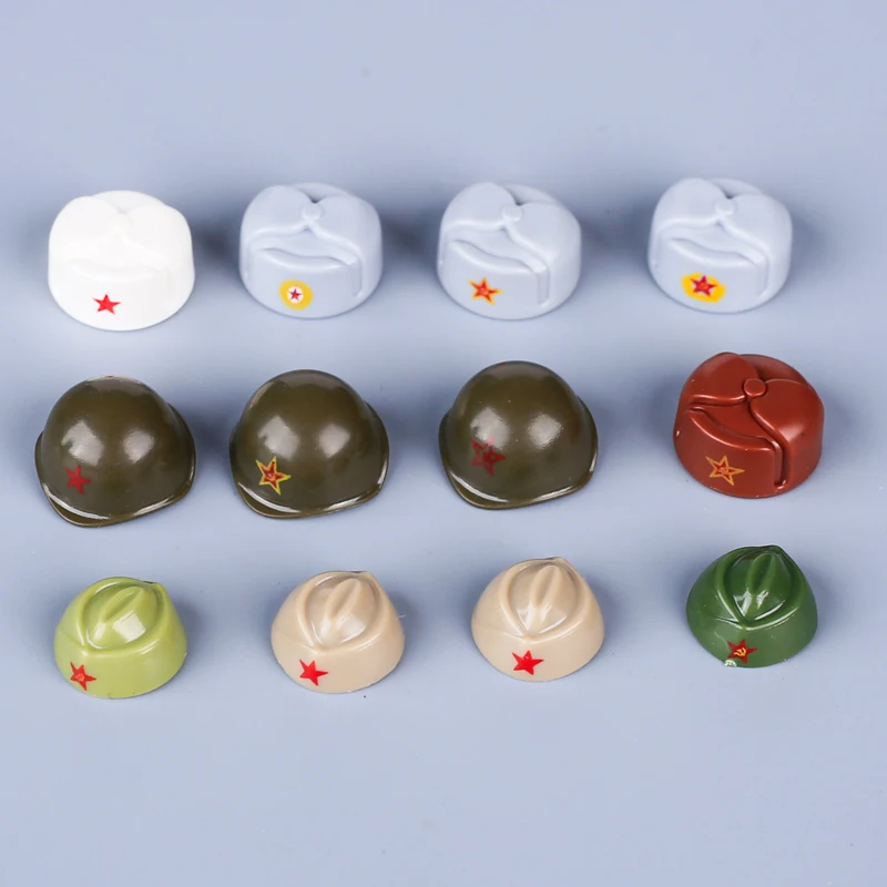 MOC WW2 Military Army Soviet Soldier Figures Helmet Cap Accessories Building Blocks Warrior Infantry Headwear Bricks Toys Gifts